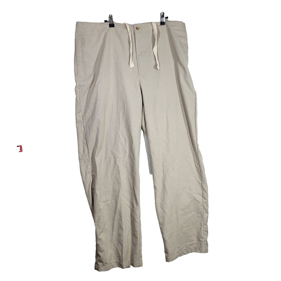 Perry Ellis Pants Mens XL Beige Linen Blend Chinos Straight Leg Business NWT - Picture 1 of 16